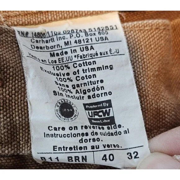 Carhartt Pants Mens 40x32 B11 BRN Brown Carpenter Duck Canvas Workwear Made USA - Picture 3 of 7